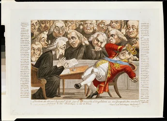 Der englische Minister liest Georg III. das kaiserliche Dekret vor, das die britischen Inseln unter Blockade stellt, 21. November 1807